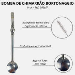 Bomba Inox Bortonaggio Para Chimarrão Anel Com Rosca E Bojo Mil Furos R: 205MF