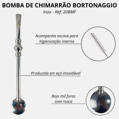 Bomba Inox Bortonaggio Para Chimarrão Anel Com Rosca E Bojo Mil Furos R: 208MF