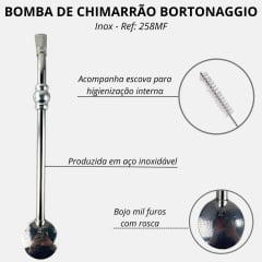 Bomba Inox Bortonaggio Para Chimarrão Anel Com Rosca E Bojo Mil Furos R: 258MF