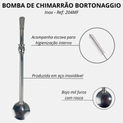 Bomba Inox Bortonaggio Para Chimarrão Anel Cuia Com Rosca E Bojo Mil Furos R: 204MF