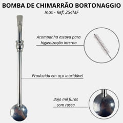 Bomba Inox Bortonaggio Para Chimarrão Anel Cuia Com Rosca E Bojo Mil Furos R: 254MF