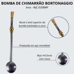 Bomba Inox Bortonaggio Para Chimarrão Anel Dourado Com Rosca E Bojo Mil Furos R: D208MF