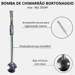 Bomba Inox Bortonaggio Para Chimarrão Anel Sextavado Cone Com Rosca E Bojo Mil Furos R: 263MF