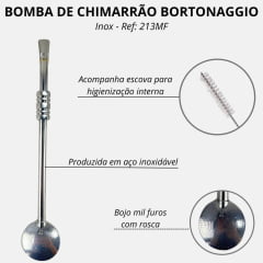 Bomba Inox Bortonaggio Para Chimarrão Anel Sextavado Média Com Rosca E Bojo Mil Furos R: 213MF