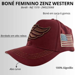 Boné Feminino Zenz Western Army Bordô Com Logo Bordado e Bandeira Lateral - Ref. 1519 - ZW0225068