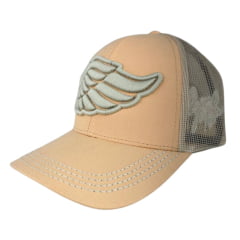Boné Feminino Zenz Western Country Roads Laranja Claro Com Logo Bordado Bege Ref:1449