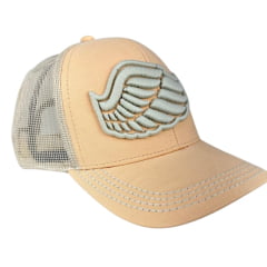 Boné Feminino Zenz Western Country Roads Laranja Claro Com Logo Bordado Bege Ref:1449