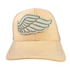 Boné Feminino Zenz Western Country Roads Laranja Claro Com Logo Bordado Bege Ref:1449