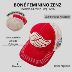 Boné Feminino Zenz Western Rosemary Vermelho /Creme Com Tela E Logo Grande Bordada Ref:1276