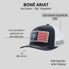 Boné Unissex Ariat Azul Jeans Com Branco E Logo Bandeira Bordado The Authentic Anapback