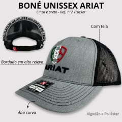 Boné Unissex Ariat Cinza E Preto Com Tela e Logo Bordada 112 Trucker