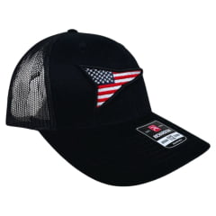Boné Unissex Ariat Preto Com Bordado Fundo Bandeira EUA - 112 Trucker