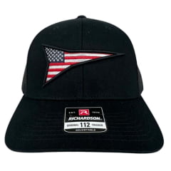Boné Unissex Ariat Preto Com Bordado Fundo Bandeira EUA - 112 Trucker