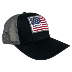 Boné Unissex Ariat Preto E Cinza Com Tela E Logo Bandeira EUA