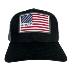 Boné Unissex Ariat Preto E Cinza Com Tela E Logo Bandeira EUA