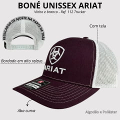 Boné Unissex Ariat Vinho E Branco Com tela e Logo Bordada 112 Trucker
