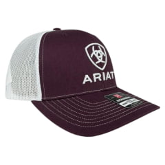 Boné Unissex Ariat Vinho E Branco Com tela e Logo Bordada 112 Trucker