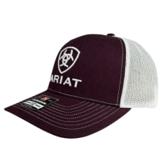 Boné Unissex Ariat Vinho E Branco Com tela e Logo Bordada 112 Trucker