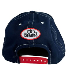 Boné Unissex Beardz Outdoors Azul Marinho Com Logo Aplicada Em Preto Fundo De Bandeira EUA.