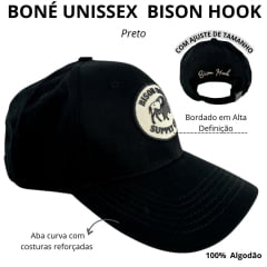 Boné Unissex Bison Hook Preto C/ Logo Aplicado Em Preto/Bege