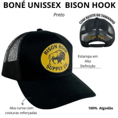 Boné Unissex Bison Hook Preto C/ Tela E Logo Estampado Preto/Amarelo