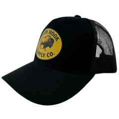 Boné Unissex Bison Hook Preto C/ Tela E Logo Estampado Preto/Amarelo