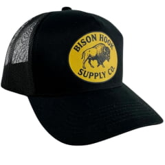 Boné Unissex Bison Hook Preto C/ Tela E Logo Estampado Preto/Amarelo
