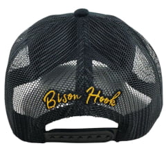 Boné Unissex Bison Hook Preto C/ Tela E Logo Estampado Preto/Amarelo