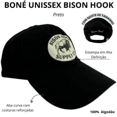 Boné Unissex Bison Hook Tecido Preto C/ Logo Estampado Preto/Bege