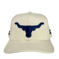 Boné Unissex Longhorn Bege Com Logo Aplicada Em Azul Marinho