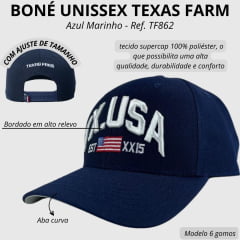 Boné Unissex Texas Farm American Tour Azul Marinho Com Escrita TX.USA Em Branco Ref:TF862
