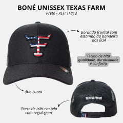 Boné Unissex Texas Farm Preto Com Logo EUA REF: TF812