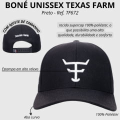 Boné Unissex Texas Farm Preto e Branco Bordado Ref: Tf672