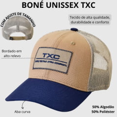 Boné Unissex TXC High Snap Sarja Areia Com Tela E Logo Bordado E Aba Azul Ref:120519C
