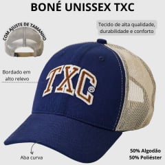 Boné Unissex TXC High Snap Sarja Azul Marinho Com Tela Bege E Logo Bordado Branco E Marrom Ref:120494C