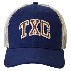 Boné Unissex TXC High Snap Sarja Azul Marinho Com Tela Bege E Logo Bordado Branco E Marrom Ref:120494C