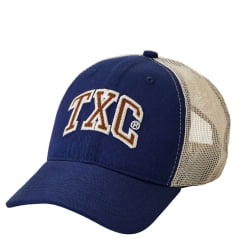Boné Unissex TXC High Snap Sarja Azul Marinho Com Tela Bege E Logo Bordado Branco E Marrom Ref:120494C