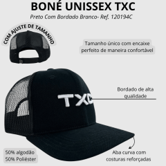 Boné Unissex TXC Preto Com Logo Bordada Em Branco Ref:120192C