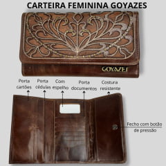 Carteira Feminina Goyazes Couro Atlanta Caramelo Terra Com Recortes Marrom e Bege - Ref.C-2312