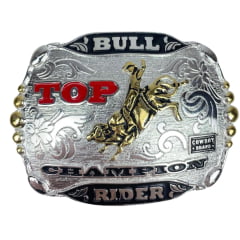 Fivela Master Western Bull Top Champion Rider Prata Com Dourado