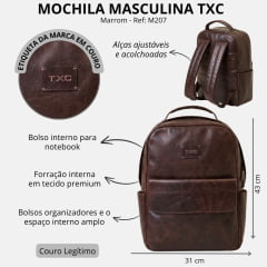 Mochila TXC Couro Dallas Café Compartimento Para Notebook Ref: M207