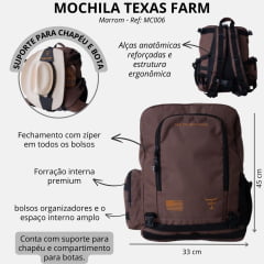 Mochila Texas Farm Hard Unissex Marrom Bordado Dourado Ref: MC004