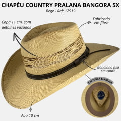 Chapéu Country Pralana Bangora 5X Aba 10 Bege Carneira Elástica Ref:12919