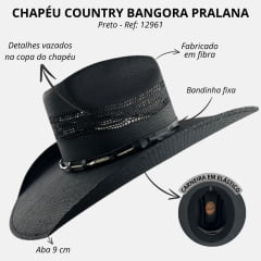 Chapéu Country Bangora Pralana Iron Cross Aba 12 Preto R:12961