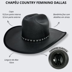 Chapéu Country Dallas Preto Glitter Preto Strass Preto Ref.15030