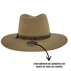 Chapéu Country De Feltro Marcatto Camel Com Abridor De Garrafa Bandinha Em Couro Carneira Em Tecido Ref:14808