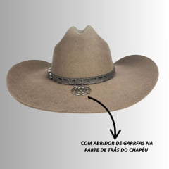 Chapéu Country De Feltro Marcatto Caqui  Abridor Garrafa Bandinha Em Couro Carneira Em Tecido REF:14469