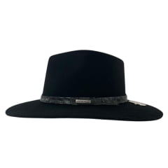 Chapéu Country De Feltro Marcatto Preto Com Abridor De Garrafa Bandinha Em Couro Carneira Em Tecido Ref:14808