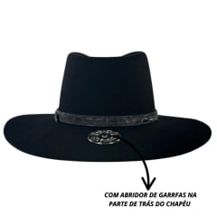 Chapéu Country De Feltro Marcatto Preto Com Abridor De Garrafa Bandinha Em Couro Carneira Em Tecido Ref:14808