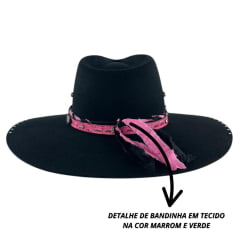 Chapéu Country De Feltro Marcatto Preto Com Pink Bandinha Pink Em Couro Com Strass Carneira Em Tecido Ref: 14714